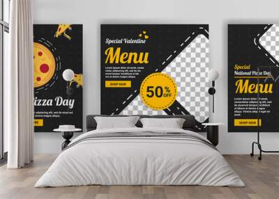 National Pizza Day. Social media post template for digital marketing and promotion of food and drink sales on Valentine's Day. culinary advertisement. Offer social media banners. Wall mural