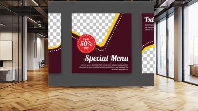 Social media post templates for digital marketing and food sales promotion. culinary advertising. Offer social media banners. vector photo frame mockup illustration Wall mural