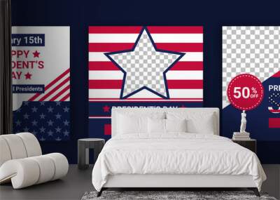 US President's Day greeting card displayed with the national flag of the United States of America. Social media templates for US president's day. Wall mural