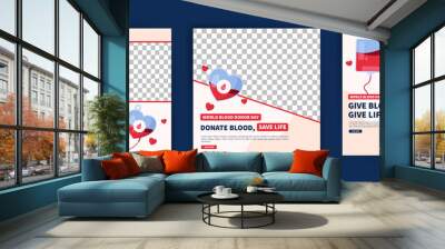 World Blood Donor Day. Education about the importance of donating blood. Banner vector for social media ads, web ads, business messages, discount flyers and big sale banners. Wall mural