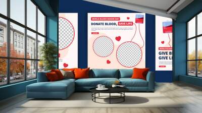 World Blood Donor Day. Education about the importance of donating blood. Banner vector for social media ads, web ads, business messages, discount flyers and big sale banners. Wall mural