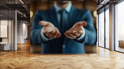 Businessman Holding Out Hands. Wall mural