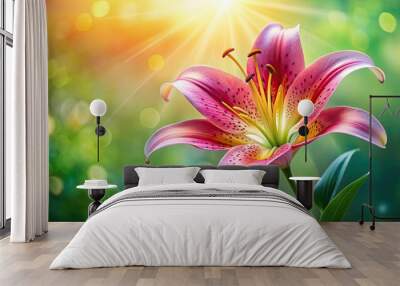 A beautiful lily flower in full bloom , lily, flower, bloom, petals, nature, garden, white, plant, fragrance, close-up, botany Wall mural