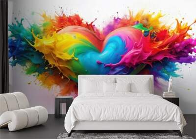 Abstract colorful background with a heart shape splash , abstract, background, color, vibrant, artistic, creative, texture Wall mural