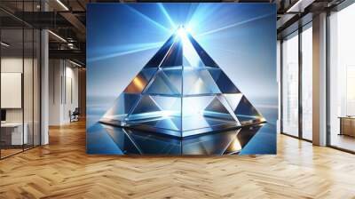 Abstract glass pyramid with reflective surfaces and dispersion of light, rendered, abstract, glass, pyramid Wall mural