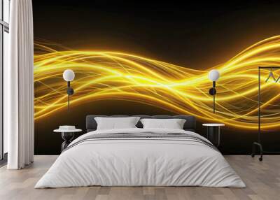 Abstract neon wallpaper with yellow glowing lines on black background creating a streaming energy effect ,  render, abstract Wall mural