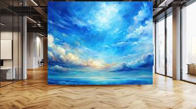 Abstract oil painting of a blue sky on canvas by artist, oil painting, abstract, blue sky, artwork, canvas, artist Wall mural