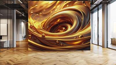 Abstract swirling molten gold design, molten, gold, flowing, liquid, pattern, abstract, texture, shiny, metallic, luxurious Wall mural