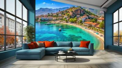 Beautiful coastal town in Turkey with crystal clear blue waters and sandy beaches, Alanya, Turkey, Mediterranean, travel Wall mural