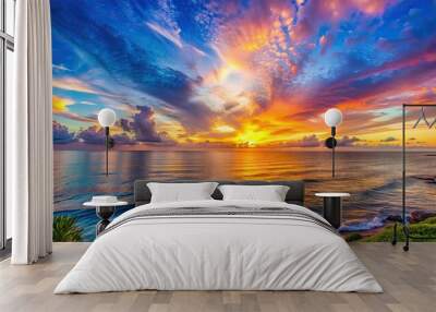 Beautiful sunset over Briza 2 with colorful skies and calm ocean , sunset, Briza 2, colorful, skies, ocean, serene Wall mural