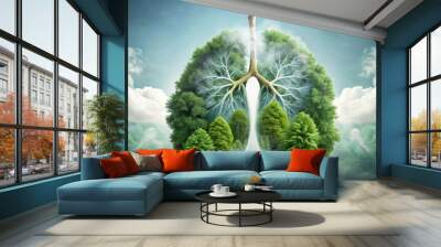 Clean lungs with trees and nature inside and smoke over them , clean, lungs, trees, nature, smoke, air, pollution, healthy Wall mural