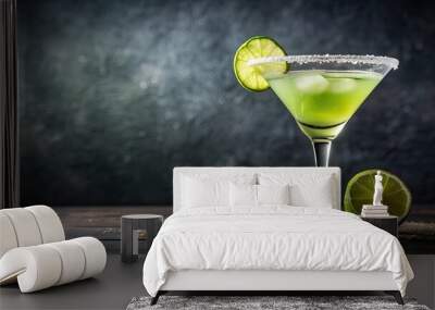 Cocktail with lime garnish on the rim of a glass, cocktail, lime, drink, refreshing, citrus, bar, alcohol, garnish, summer, beverage Wall mural