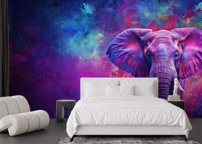 Colorful painting of an elephant with abstract background , elephant, colorful, painting, abstract, creative, art Wall mural