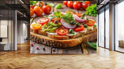 Delicious homemade open face sandwich with fresh ingredients , sandwich, homemade, delicious, open face, fresh, ingredients, meal Wall mural