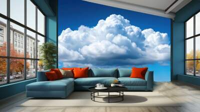 Fluffy white clouds floating in a clear blue sky , sky, clouds, weather, atmosphere, nature, fluffy, serene, tranquil Wall mural