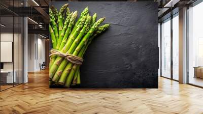 Fresh asparagus on black background, healthy, vegetables, organic, green, nutrition, cooking, ingredient, farm, produce, diet Wall mural