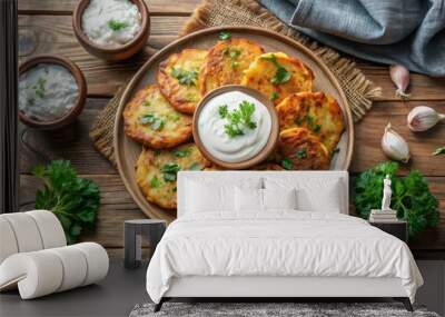 Gluten-free potato fritters with cottage cheese Wall mural