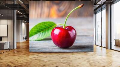 Juicy and ripe sweet cherry close-up, fruit, red, vibrant, fresh, delicious, healthy, organic, farm, produce, snack, summer Wall mural