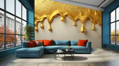 Melted gold dripping isolated on background cutout, gold, drip, liquid, precious metal, shiny,background, isolated, flowing Wall mural