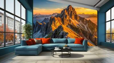 Mountain ridge bathed in golden sunrise light, mountain, ridge, sunrise, golden light, scenic view, nature, beauty, landscape Wall mural