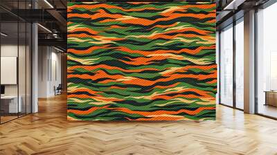 Seamless orange and green dark tiger stripe camo pattern, camouflage, fabric, design, texture, military, colors, vibrant Wall mural