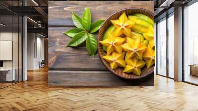 Topview of fresh carambola or star fruit in a bowl isolated, carambola, star fruit, exotic, tropical, ripe, yellow, healthy Wall mural