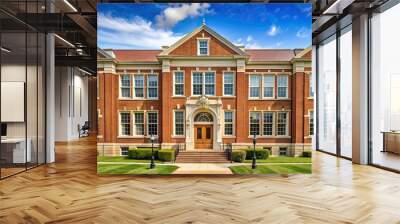 Typical American school building exterior with brick facade and traditional architecture , school, building, exterior Wall mural