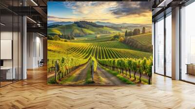 Vineyard in a picturesque rural region with rolling hills and grapevines , vineyard, region, landscape, country Wall mural