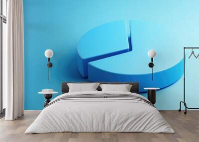 Abstract 3D pie chart with smooth, curved segments, set against a gradient blue background Wall mural