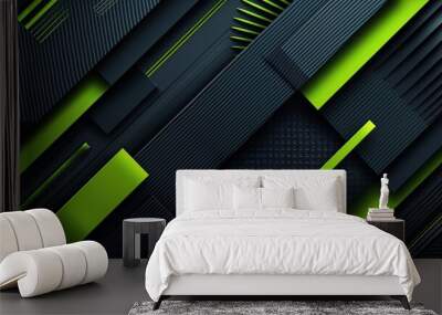 Abstract Geometric Composition with Green and Black Wall mural