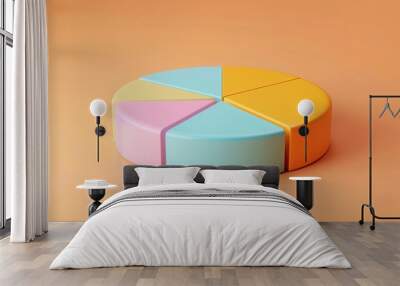 3D clay pie chart, front perspective, cheerful colors, isolated on pastel orange Wall mural