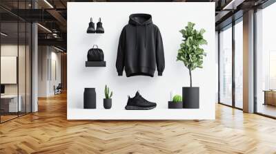 A modern, stylish ecommerce website about streetwear fashion, concept with a clean layout and a black and neon green color palette No text or logos should appear in the image Wall mural