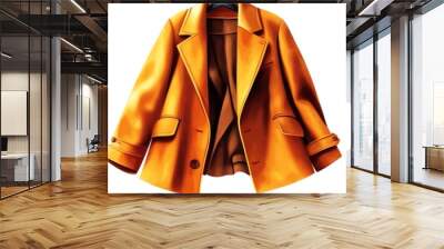 Fall jacket clipart, full jacket, seasonal clothing element, watercolor illustration, defined lines, brown and orange coat, isolated on white background Wall mural