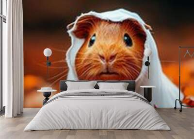 Guinea pig in a ghost costume with a spooky background, ghost guinea pig, adorable Halloween rodent Wall mural