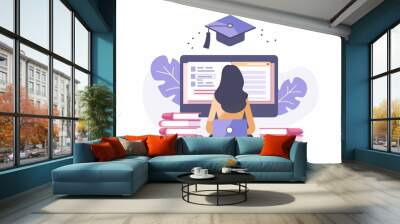 Interactive e-learning platform clipart, online courses, flat vector art, simple cartoon 2D emblem Wall mural