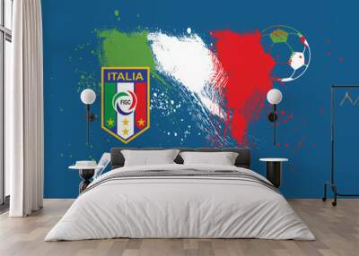 graphic design team Italy, Soccer ball on Italy flag background from paint brushes. Abstract flag of Italy. flag of Italy made of brush strokes.eps8 Wall mural