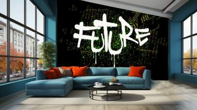 typography street art graffiti with spray splash effect, Urban graffiti FUTURE slogan, FUTURE, urban Graffiti street art style slogan for t shirt or sweatshirt. Wall mural