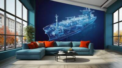 A digital representation of a cargo ship. Wall mural