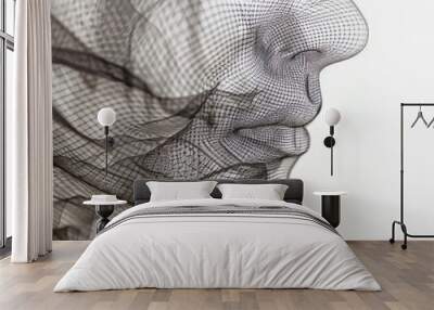 Complex mesh wireframe of a modern art sculpture, focusing on abstract forms Wall mural