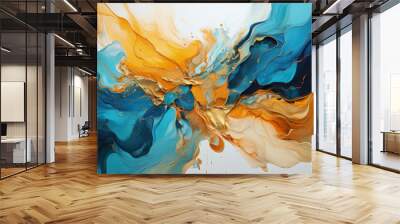 Abstract fall blue, teal, yellow, brown, golden earth tones backdrop, Generative Ai Wall mural