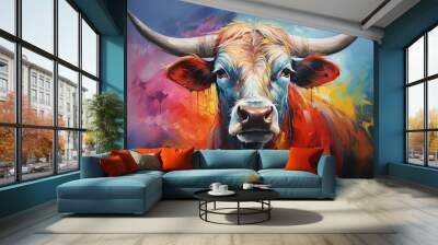 Bright and Colorful A Fauvism Style of a Cattle, Generative Ai Wall mural