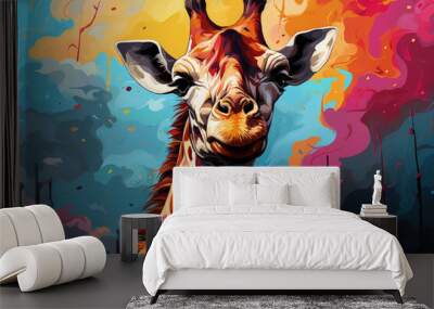 Bright and Colorful A Fauvism Style of a Giraffee, Generative Ai Wall mural