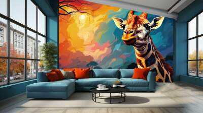 Bright and Colorful A Fauvism Style of a Giraffee, Generative Ai Wall mural