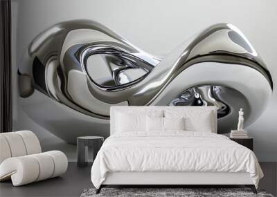 3D chrome metallic abstract shape objects white background Wall mural