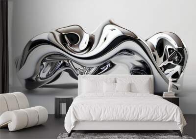 3D chrome metallic abstract shape objects white background Wall mural