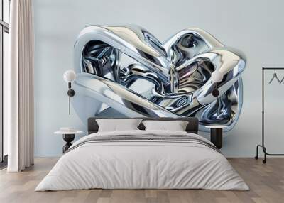 3D chrome metallic abstract shape objects white background Wall mural