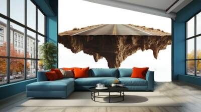 3d illustration with cut of the ground and the desert road floating in the air, isolated on white background Wall mural