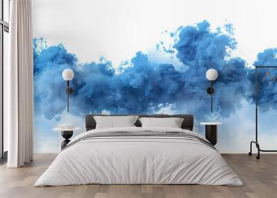 A blue smoke explosion border isolated on white background Wall mural