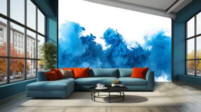 A blue smoke explosion border isolated on white background Wall mural