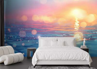 Abstract blur light on sea and ocean, clear water close up colorful background Wall mural